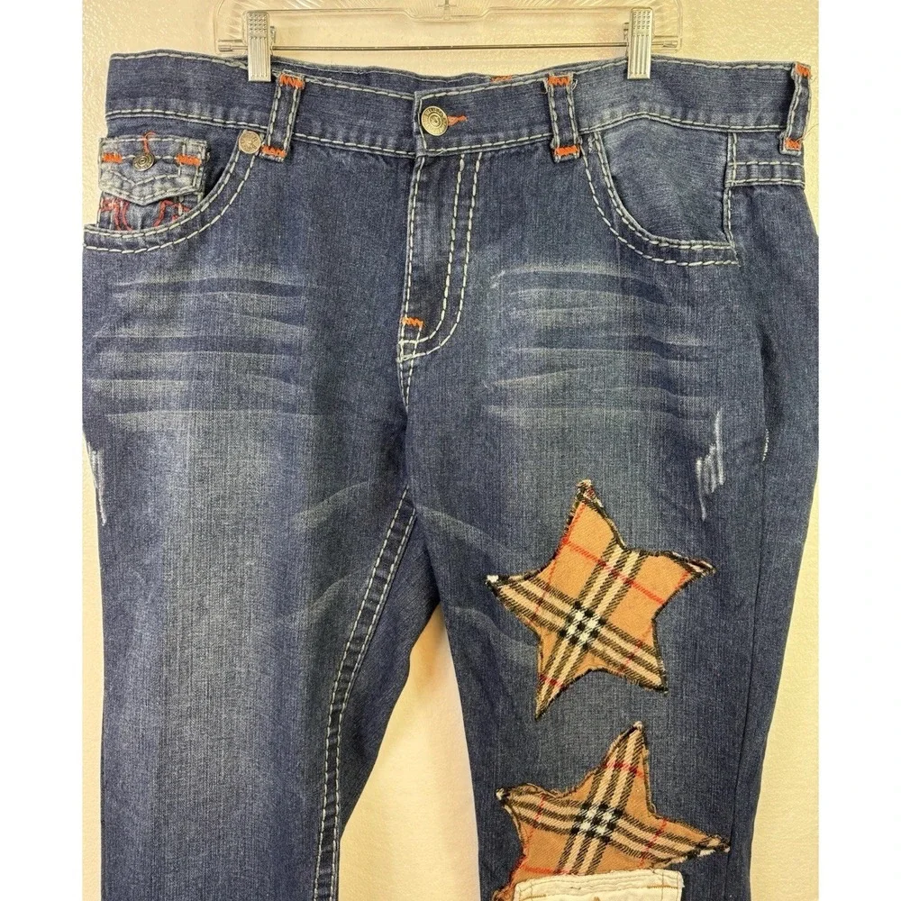Vtg True Religion World Tour Jeans Mens 42x32 Embroidered Patch USA‎ Grunge Hip